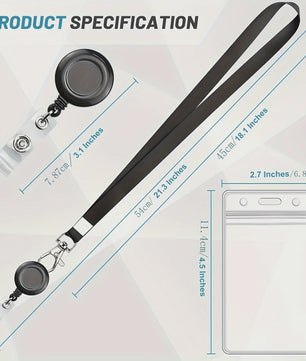 Zwarte Badgehouder Set met Intrekbare Lanyard, Waterdichte Kaarthouder & Karabijnsluiting