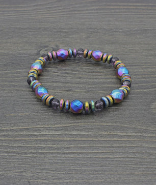 Handgemaakte Regenboog Hematite Kralen Armband met Kristal - Uniseks