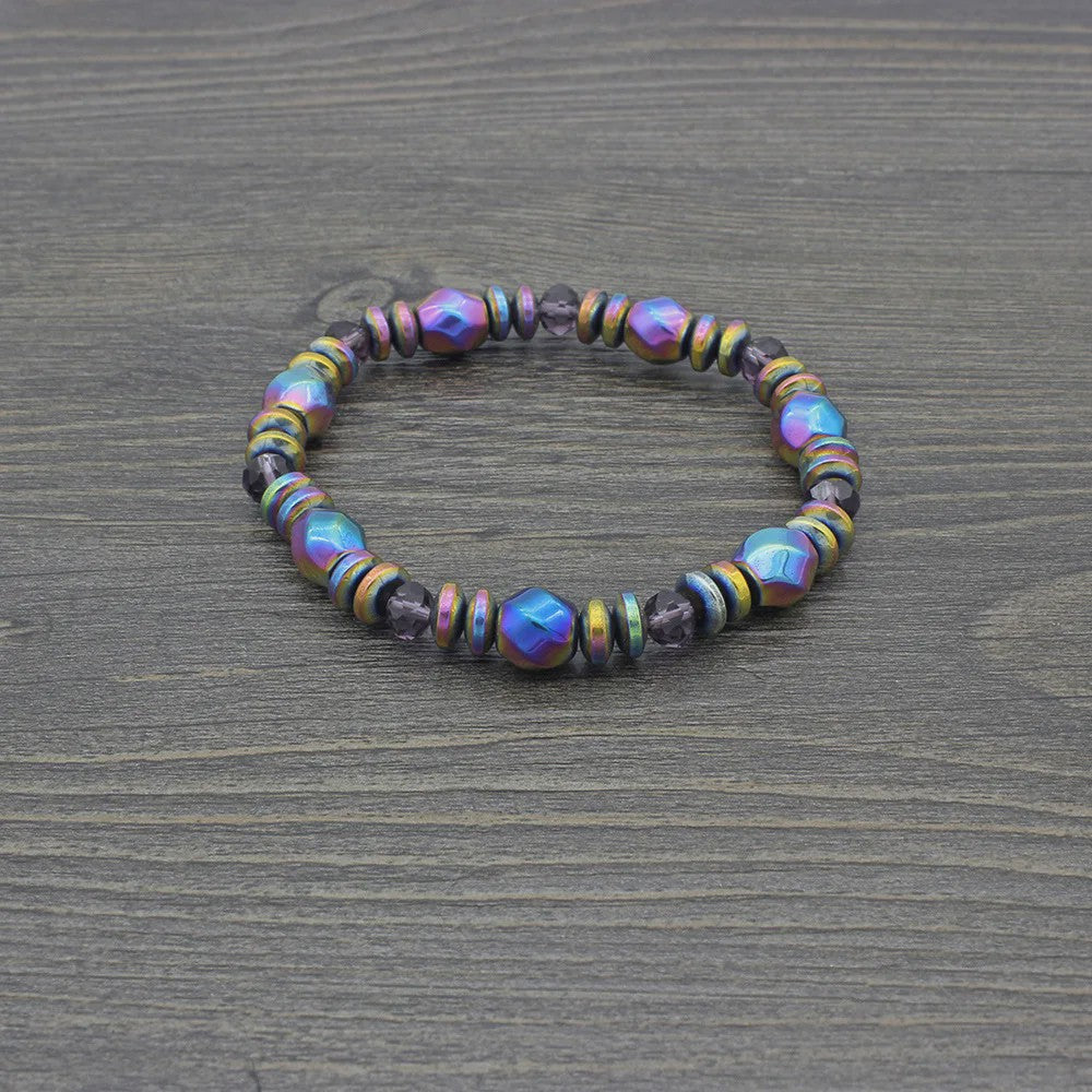 Handgemaakte Regenboog Hematite Kralen Armband met Kristal - Uniseks