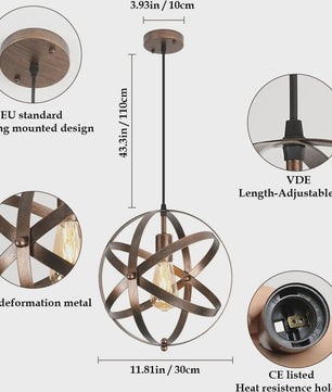 Industriële Metalen Hanglamp - Sfeervolle Bolvormige Kooi Lamp met E27 Fitting