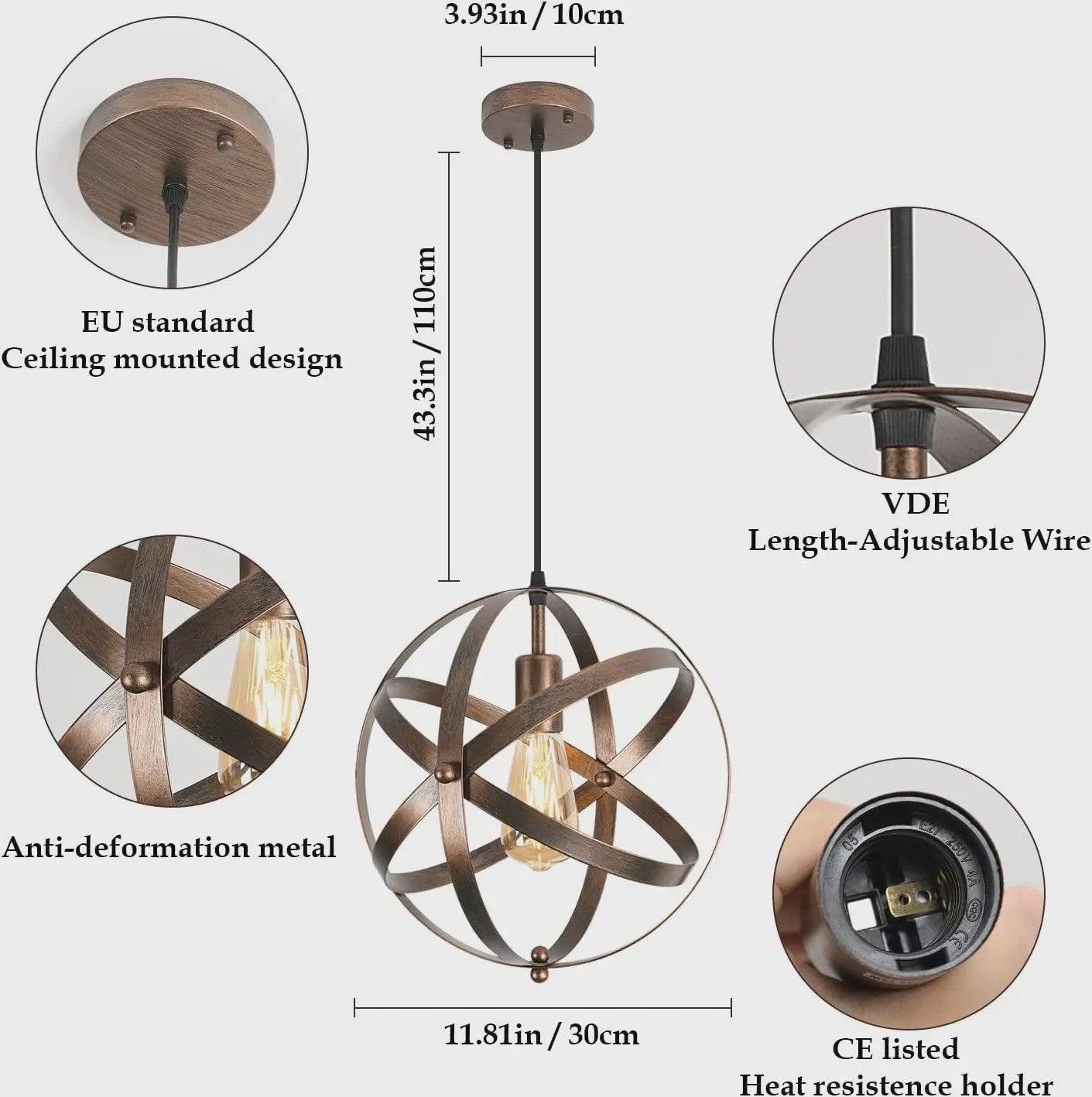 Industriële Metalen Hanglamp - Sfeervolle Bolvormige Kooi Lamp met E27 Fitting
