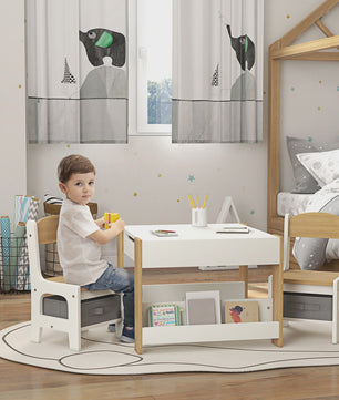 Kindertafel met 2 Stoelen en Whiteboard/Krijtbord - Inclusief Opbergruimte