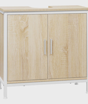 Badkamermeubel Onderbouw Wastafelkast 60x60x30cm - Houtkleurig met Metalen Frame