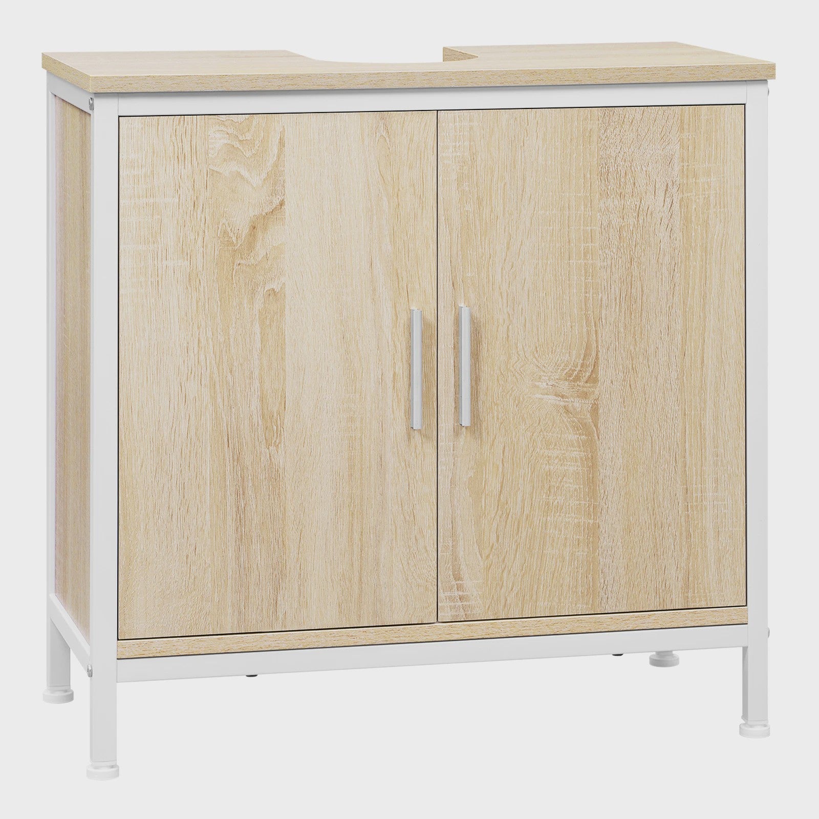 Badkamermeubel Onderbouw Wastafelkast 60x60x30cm - Houtkleurig met Metalen Frame
