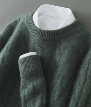 Heren Trui van 100% Puur Kasjmier - Dik Gebreid met Ronde Hals - Lente/Winter Collectie