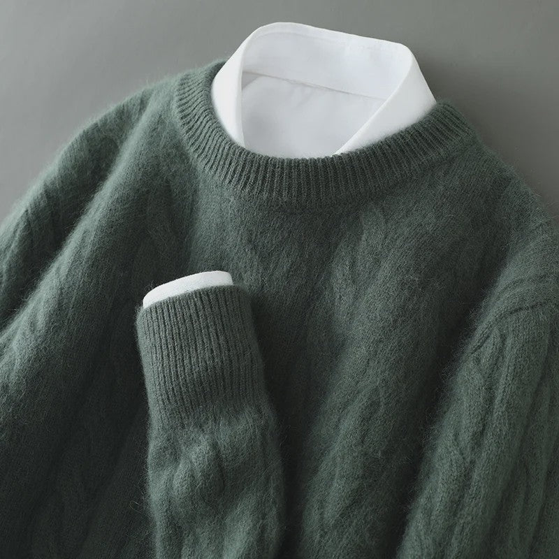 Heren Trui van 100% Puur Kasjmier - Dik Gebreid met Ronde Hals - Lente/Winter Collectie