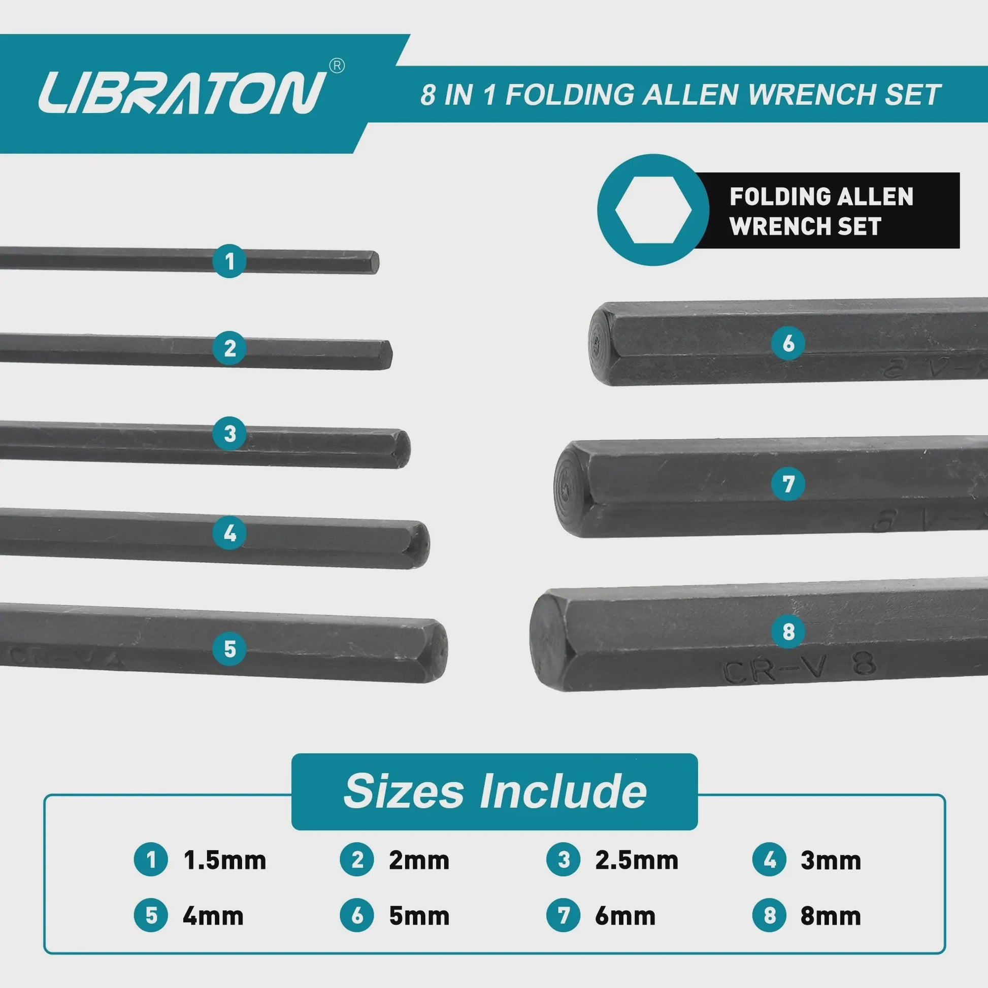 LIBRATON 8-in-1 Inklapbare Inbussleutel & Torx Set - Compact Gereedschap