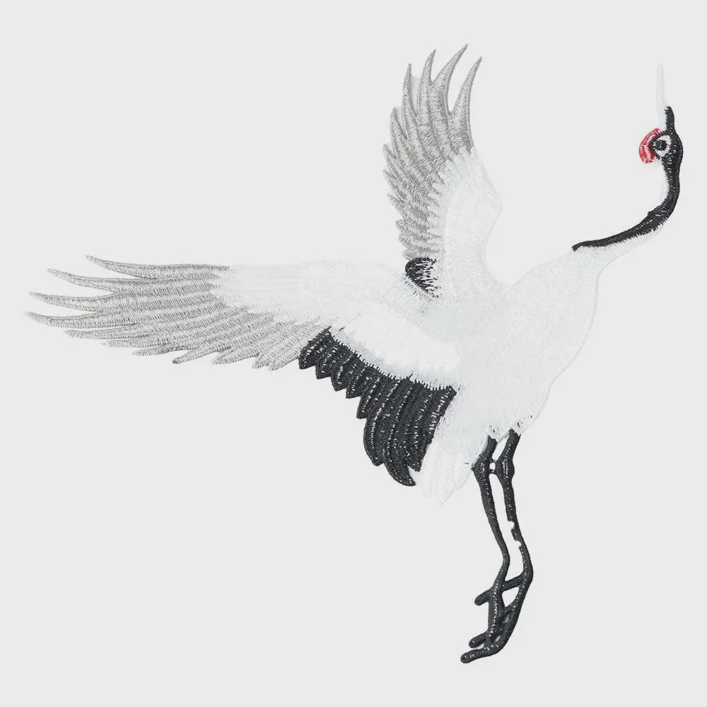 Geborduurde Kraanvogel Patches - Strijk- of Naaibaar voor Kledingdecoratie