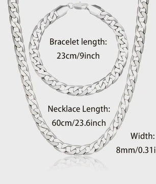 Set: 925 Sterling Zilveren Collier & Armband - 8mm Cuban Link - Minimalistisch & Luxe Cadeau
