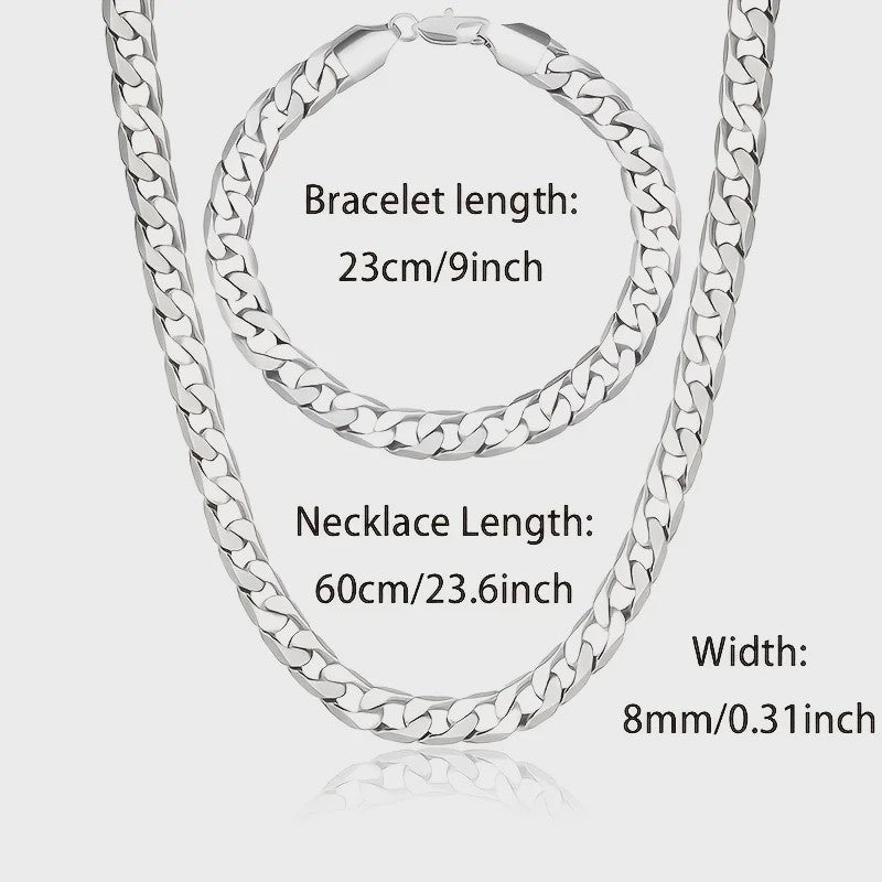 Set: 925 Sterling Zilveren Collier & Armband - 8mm Cuban Link - Minimalistisch & Luxe Cadeau