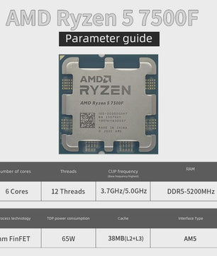 AMD Ryzen 5 7500F Processor: 6 Cores, 12 Threads, 5.0GHz, AM5 Socket - Krachtige Gaming CPU