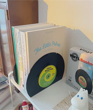 Retro Vinyl Plaat Boekensteunen - Set van 2 - Vintage Decoratie voor Bureau & Kantoor