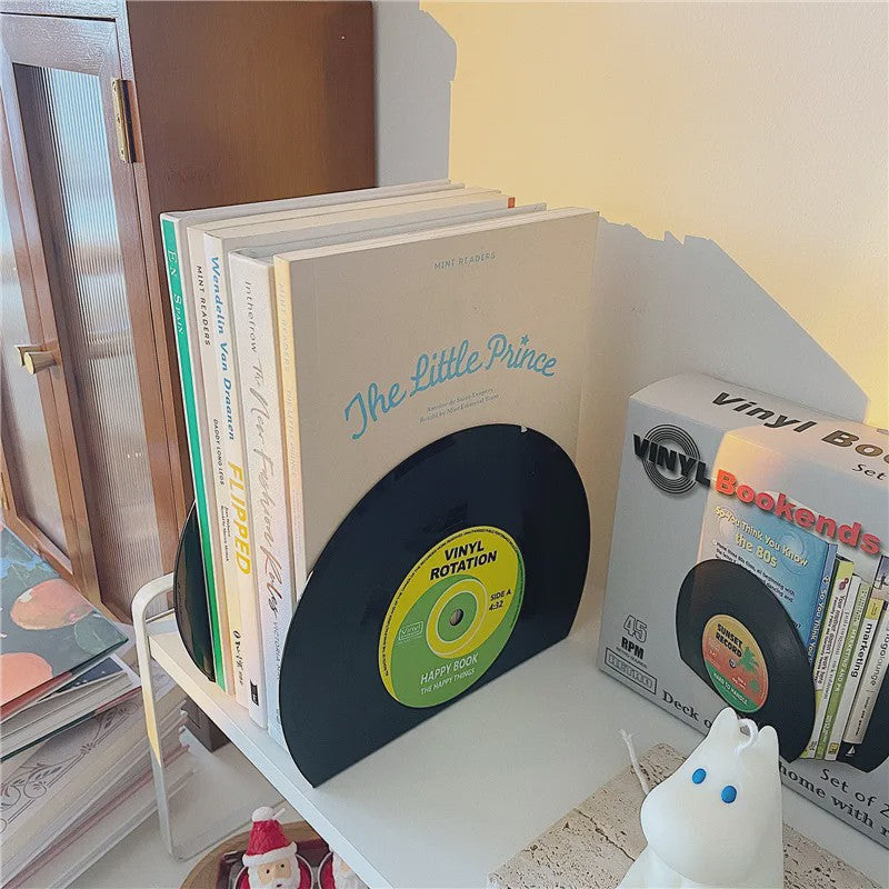 Retro Vinyl Plaat Boekensteunen - Set van 2 - Vintage Decoratie voor Bureau & Kantoor