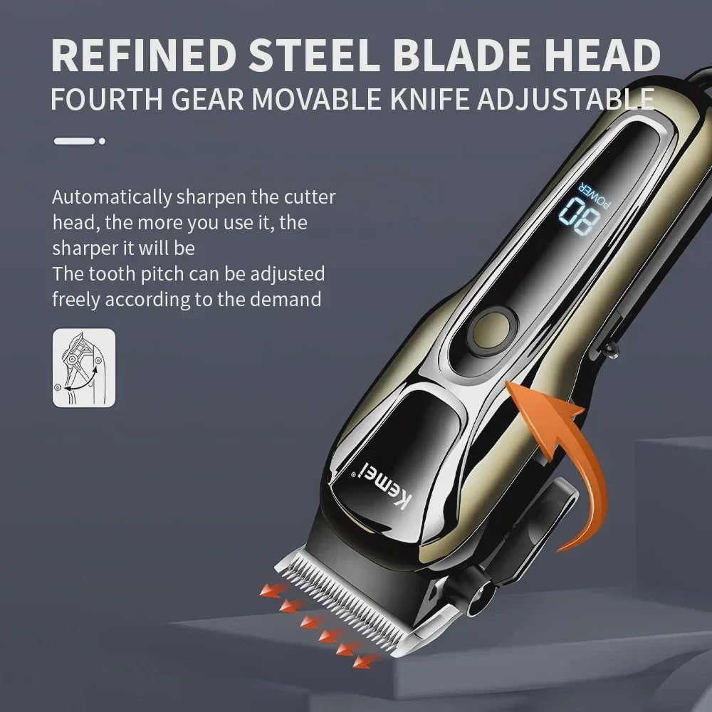 Professionele Draadloze Baard- en Haartrimmer Kemei KM-PG1990A met LCD Display & USB Opladen