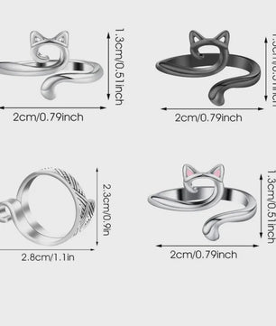 Verstelbare Brei- en Haakgaren Ring met Kattenoor Design (2 stuks)