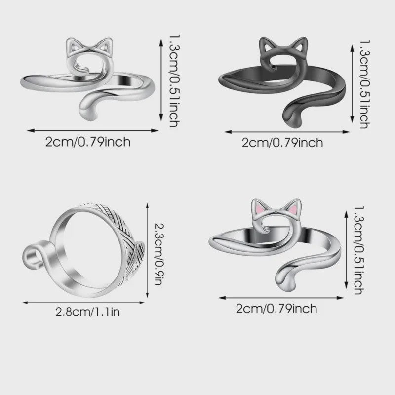 Verstelbare Brei- en Haakgaren Ring met Kattenoor Design (2 stuks)