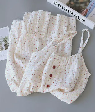 Zomer Pyjama Set Dames - Bloemendruk Nachtkleding met Knopen