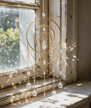 Gouden Maan Kristal Suncatcher - Regenboog Prisma Hanger voor Ramen & Tuin - Boho Decor Cadeau