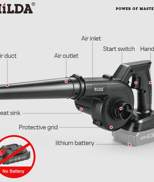 HILDA 21V Accu Bladblazer & Zuiger - Krachtige 2-in-1 Handheld Luchtblazer
