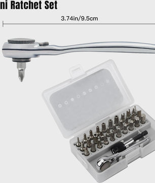 32-delige Mini Ratel Sleutel Set met 1/4" Bit, 72T, Magnetisch - Ideaal voor Krappe Ruimtes