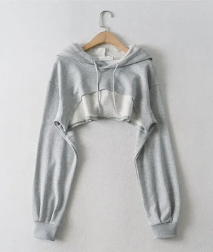 Unieke Dames Crop Hoodie met Lange Mouwen - Y2k Stijl & Persoonlijkheid