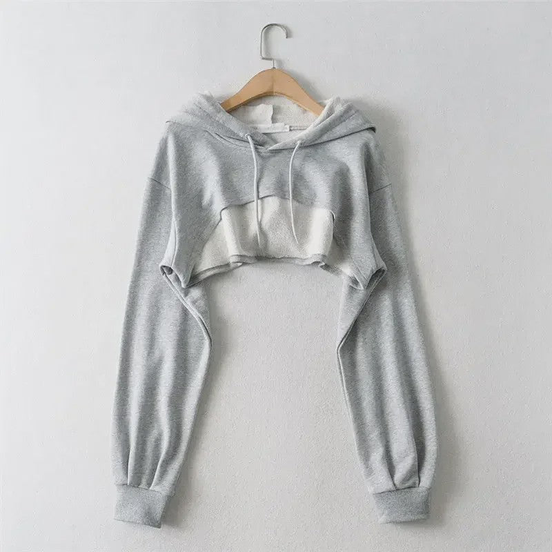 Unieke Dames Crop Hoodie met Lange Mouwen - Y2k Stijl & Persoonlijkheid
