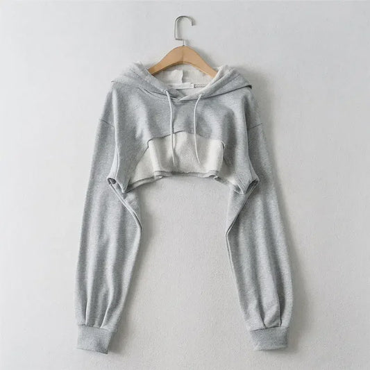 Unieke Dames Crop Hoodie met Lange Mouwen - Y2k Stijl & Persoonlijkheid