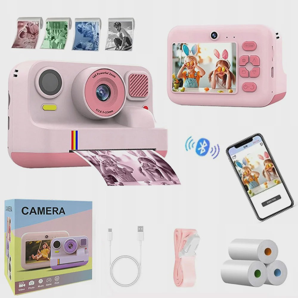 Direct Print Kinder Camera - 1080P FHD Digitale Camera met Selfie Functie & Printpapier