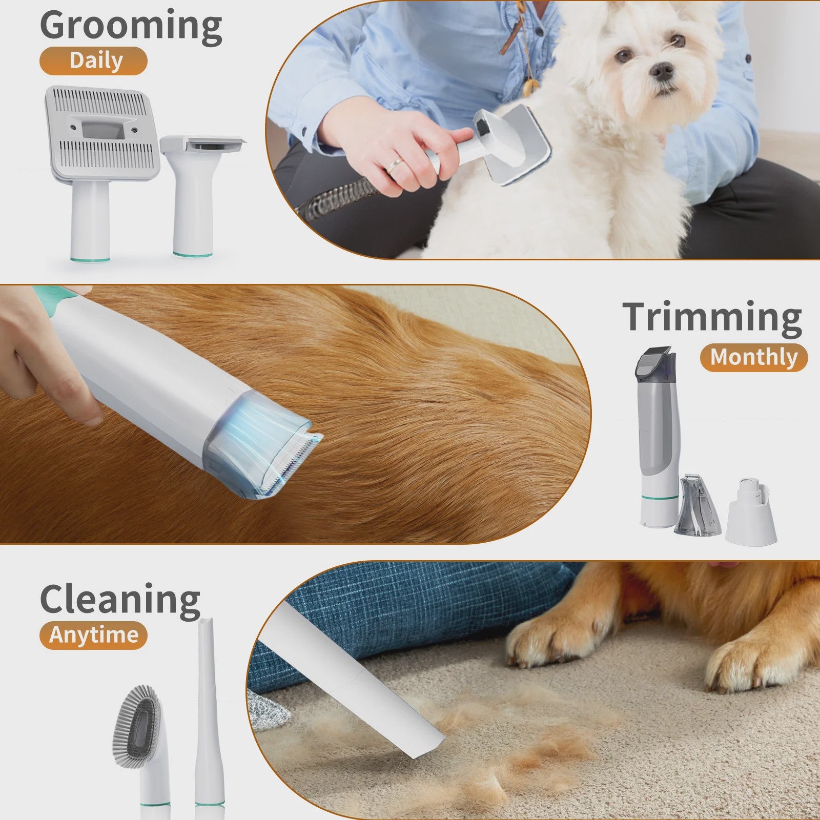 7-in-1 Honden en Katten Trim- en Vacuümset: Blaast, Zuigt & Trimt