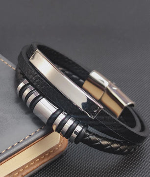 Heren Leren Armband met RVS Details - Stijlvol & Klassiek
