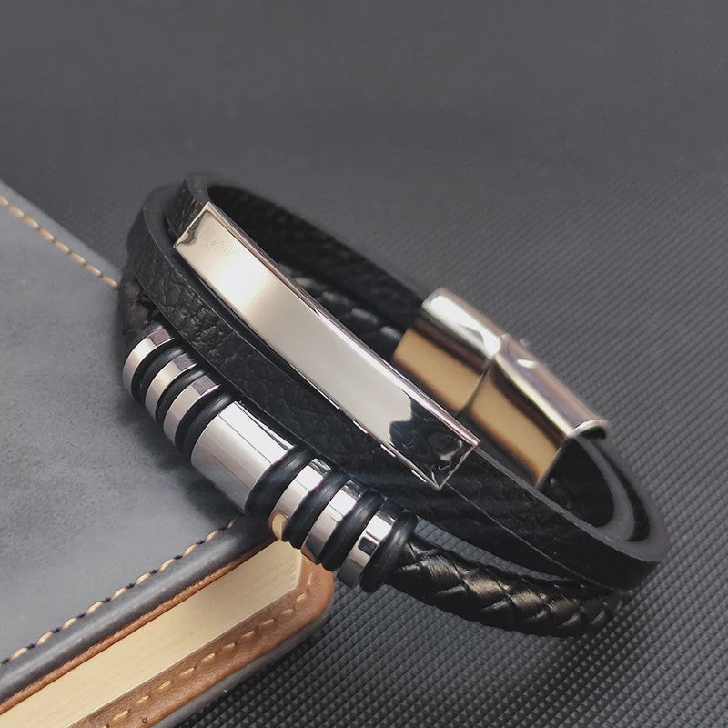Heren Leren Armband met RVS Details - Stijlvol & Klassiek