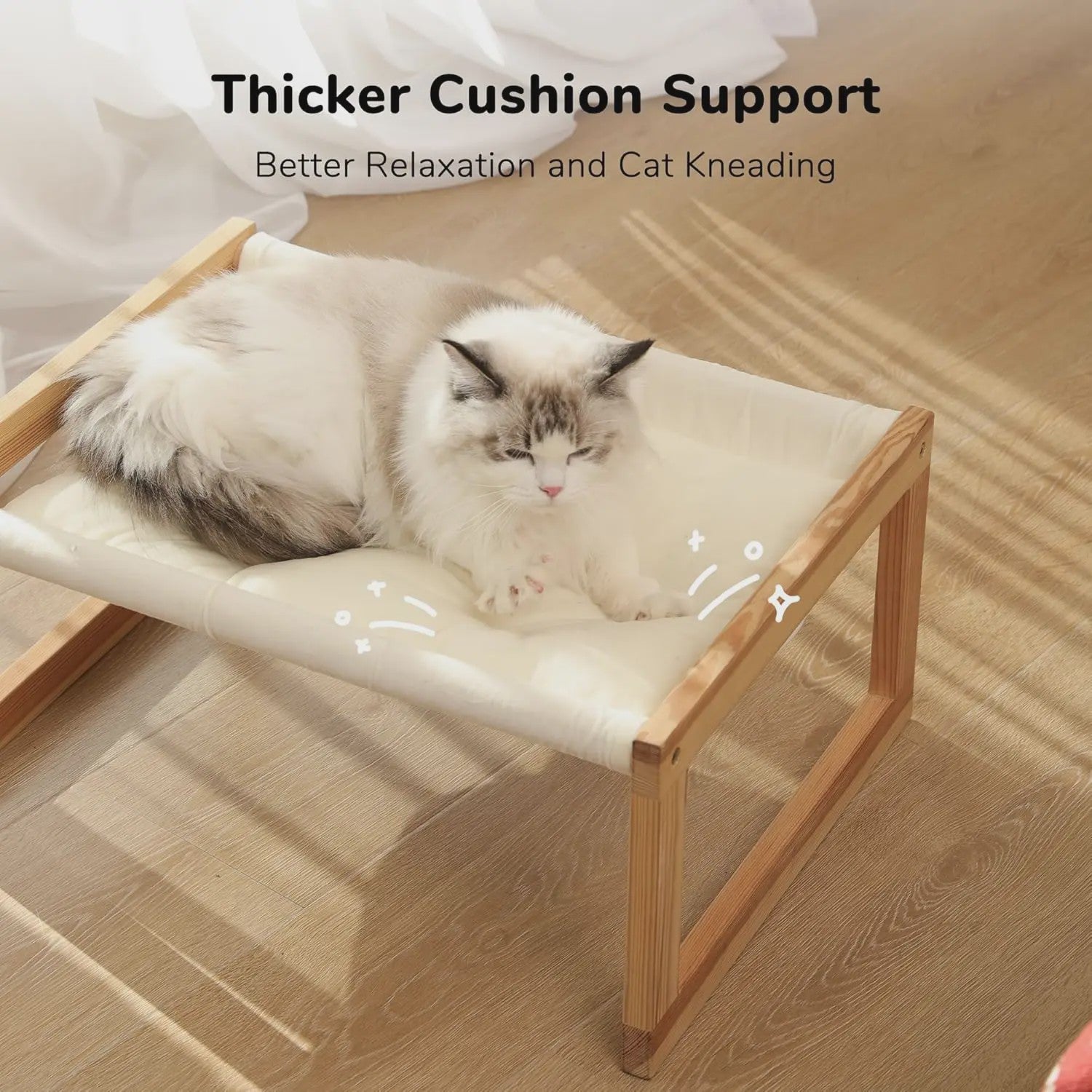 Houten Kattenmand Verhoogd Bed met Wasbare Matras - Wit