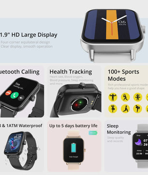 COLMI P81 Smartwatch met Bellen, 1.9" HD Scherm, 24H Gezondheidsmonitoring & 100+ Sportmodi