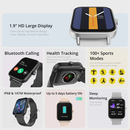 COLMI P81 Smartwatch met Bellen, 1.9" HD Scherm, 24H Gezondheidsmonitoring & 100+ Sportmodi