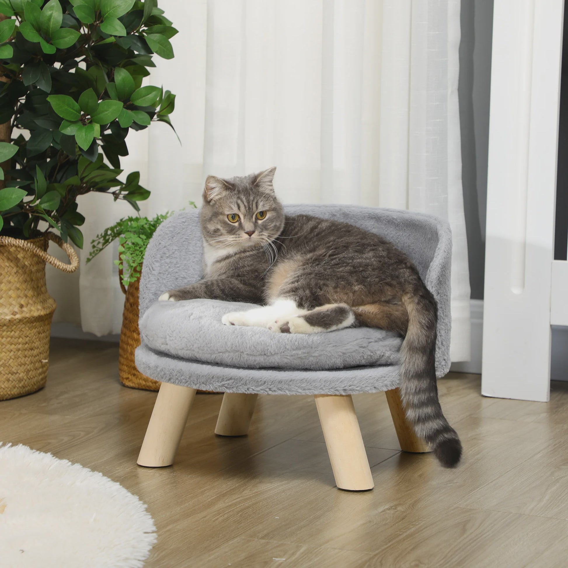 PawHut Scandinavisch Hond- en Kattenbed met Zacht Kussen - Grijs Ø 40,5x33 cm