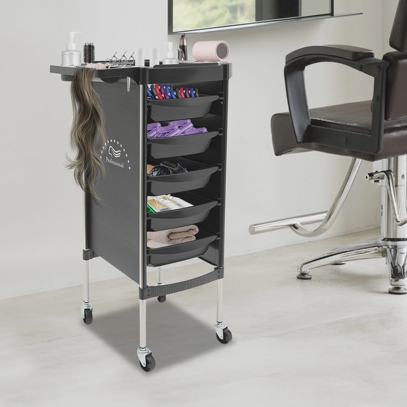 6-Laags Salon Trolley met Wielen - Ideaal voor Kappers, Schoonheidssalons & Dierenwinkels