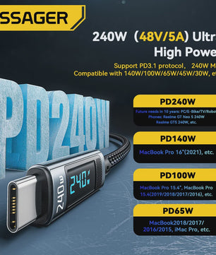 Essager 240W USB-C naar USB-C Kabel met Digitaal Display - PD 3.1 Snellader