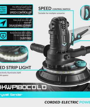 DEKO DKWP180CDLD 900W Muurschuurmachine met LED-verlichting en Stofafzuiging