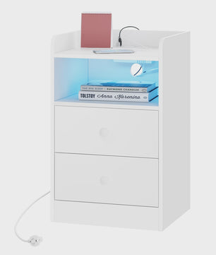 Nachtkastje met Laadstation, USB Poorten en LED Verlichting - Modern Slaapkamer Meubel