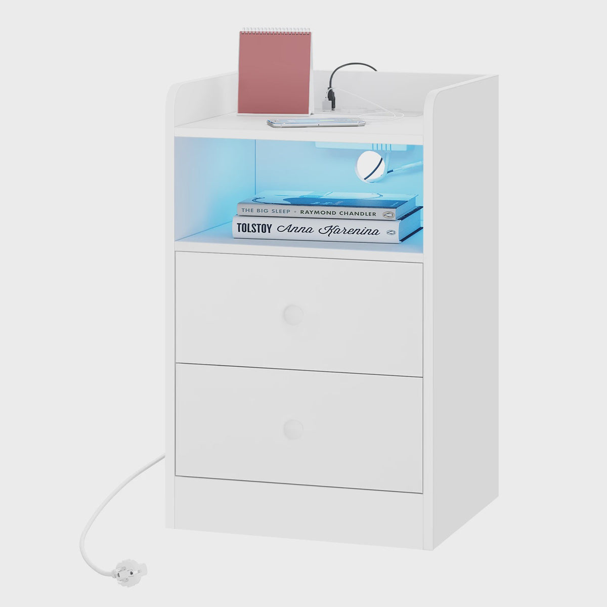 Nachtkastje met Laadstation, USB Poorten en LED Verlichting - Modern Slaapkamer Meubel