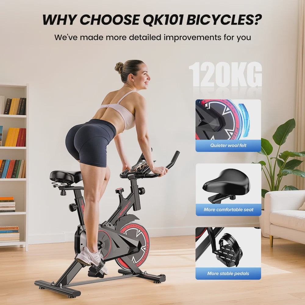 Indoor Hometrainer met 10kg Vliegwiel, Stille Riem Aandrijving en LCD Display