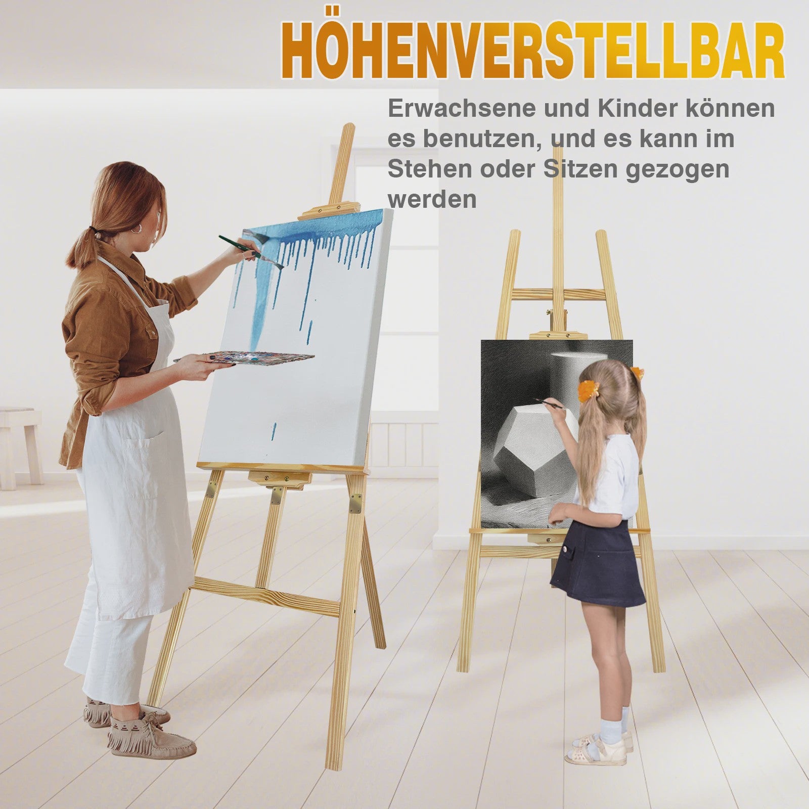 Professionele Houten A-Frame Schildersezel - 1.5m Hoog, Verstelbaar & Draagbaar