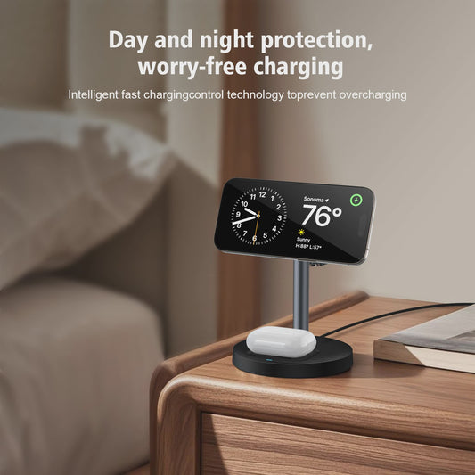 3-in-1 Magnetische Draadloze Oplader Stand voor iPhone, Apple Watch & AirPods - 15W Fast Charge