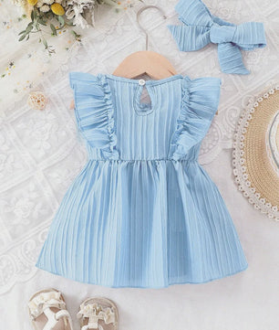 Schattige Zomerjurk Blauw voor Baby Meisjes met Ruches en Strik - 0-3 Jaar