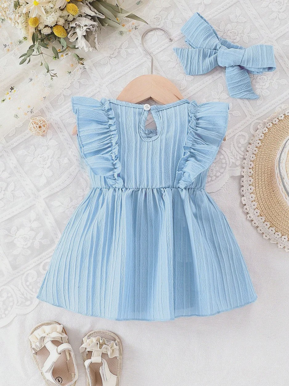 Schattige Zomerjurk Blauw voor Baby Meisjes met Ruches en Strik - 0-3 Jaar