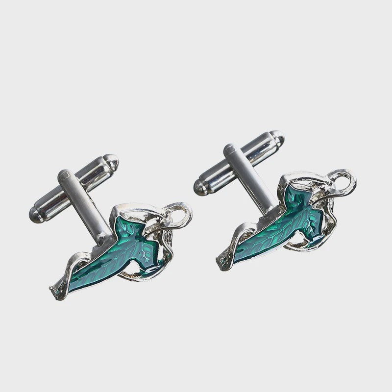 Elegante Manchetknopen met Groen Elf Blad Design - Unisex Klassiek & Stijlvol