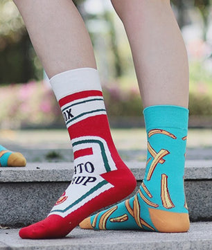 Grappige Sokken met Frietjes & Ketchup Print - Unisex Mid-Calf Sokken