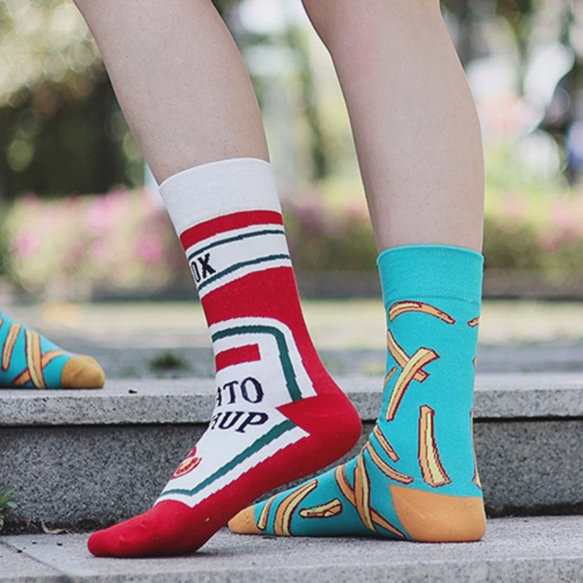 Grappige Sokken met Frietjes & Ketchup Print - Unisex Mid-Calf Sokken