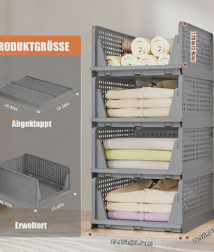 4-Pack Stapelbare Opbergdozen voor Kleding en Speelgoed - Inklapbare PP Plastic Lades
