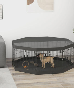 PawHut Opvouwbare Hondenren Binnen - 8 Panel, Met Deur & Dak - Staal, 61x61 cm - Zwart